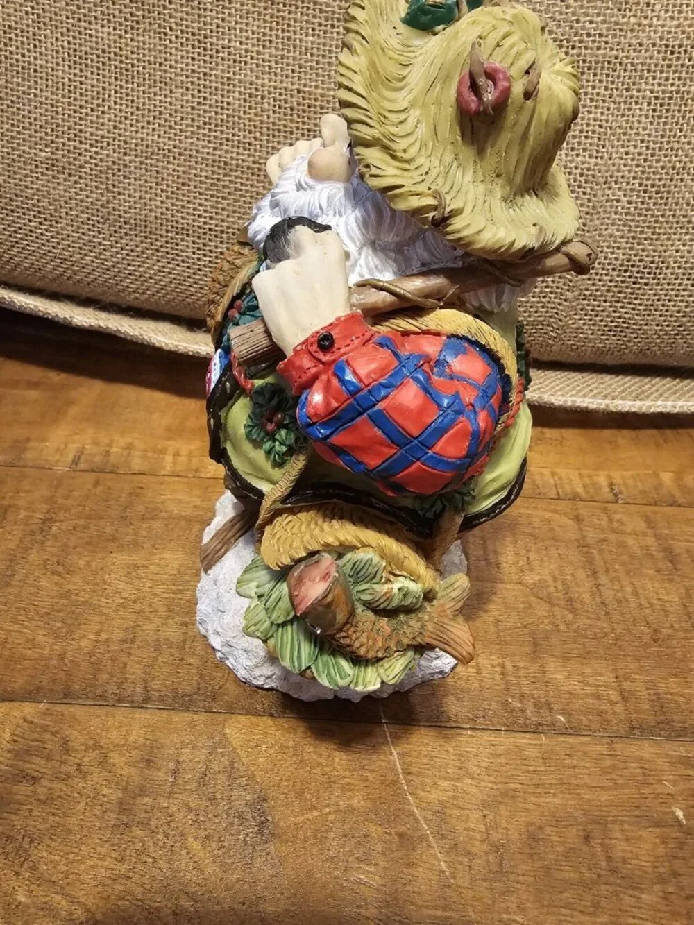 World Bazaars SANTA CLAUS FIGURINE Gone Fishing with Tackle and Fish Super Cute
